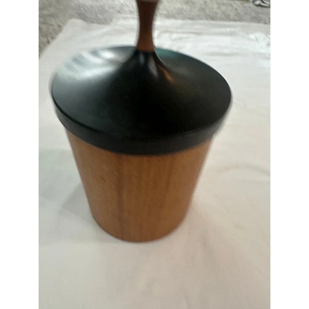 Vintage MCM Wood Grain Canister Set 3 Piece Black Lids Kitchen Storage